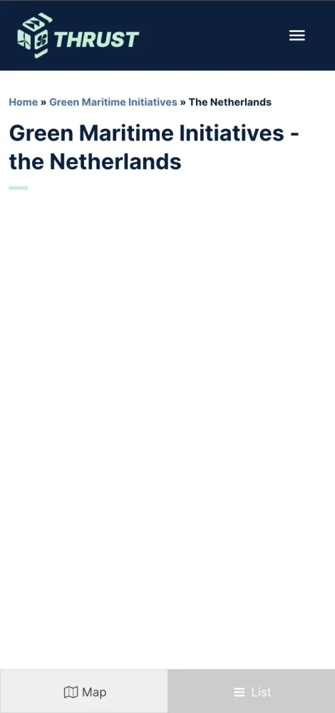 An iPhone's screen contents displaying a header with the Thrust logo